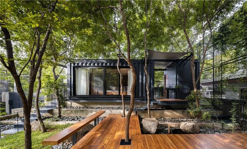 Container houses a building integrated with nature