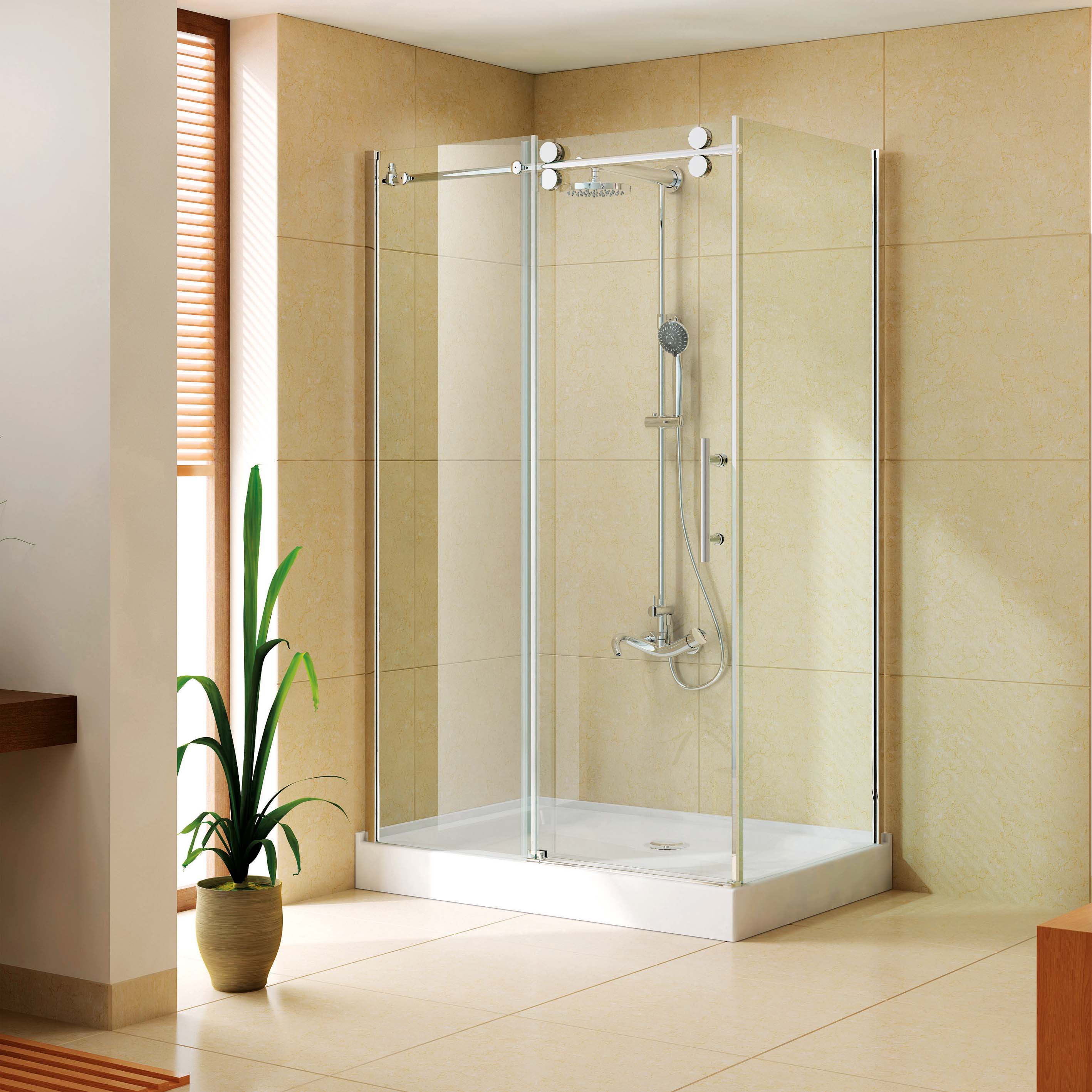 Frameless Stainless Steel Glass Shower Door and Glass Panel Nickel Color