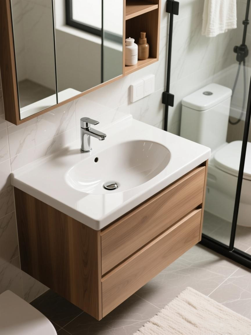 Bathroom cabinet with integrated wash basin