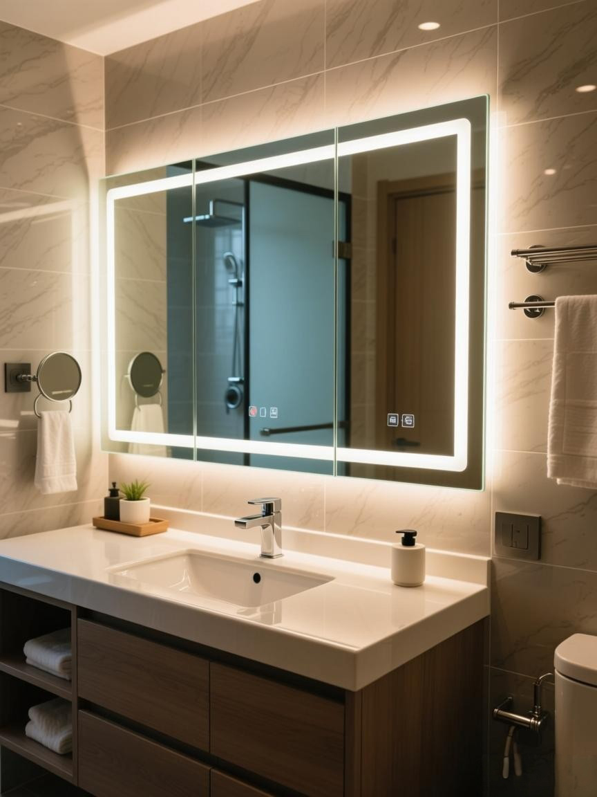 Bathroom cabinet mirror with LED light