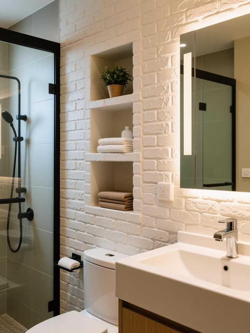 Build storage niches in bathroom walls