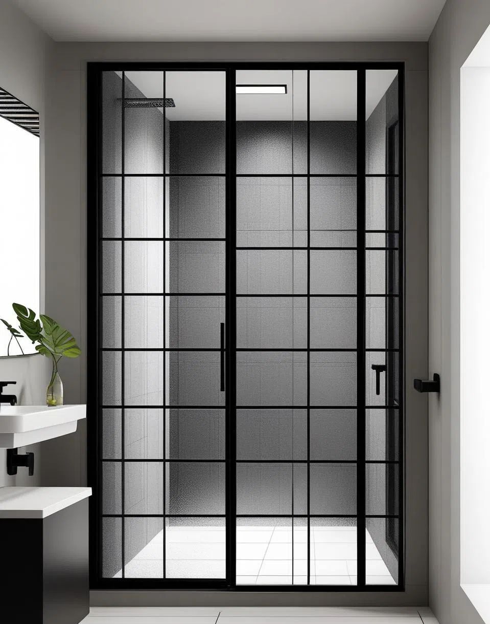 Industrial style matte black shower door
