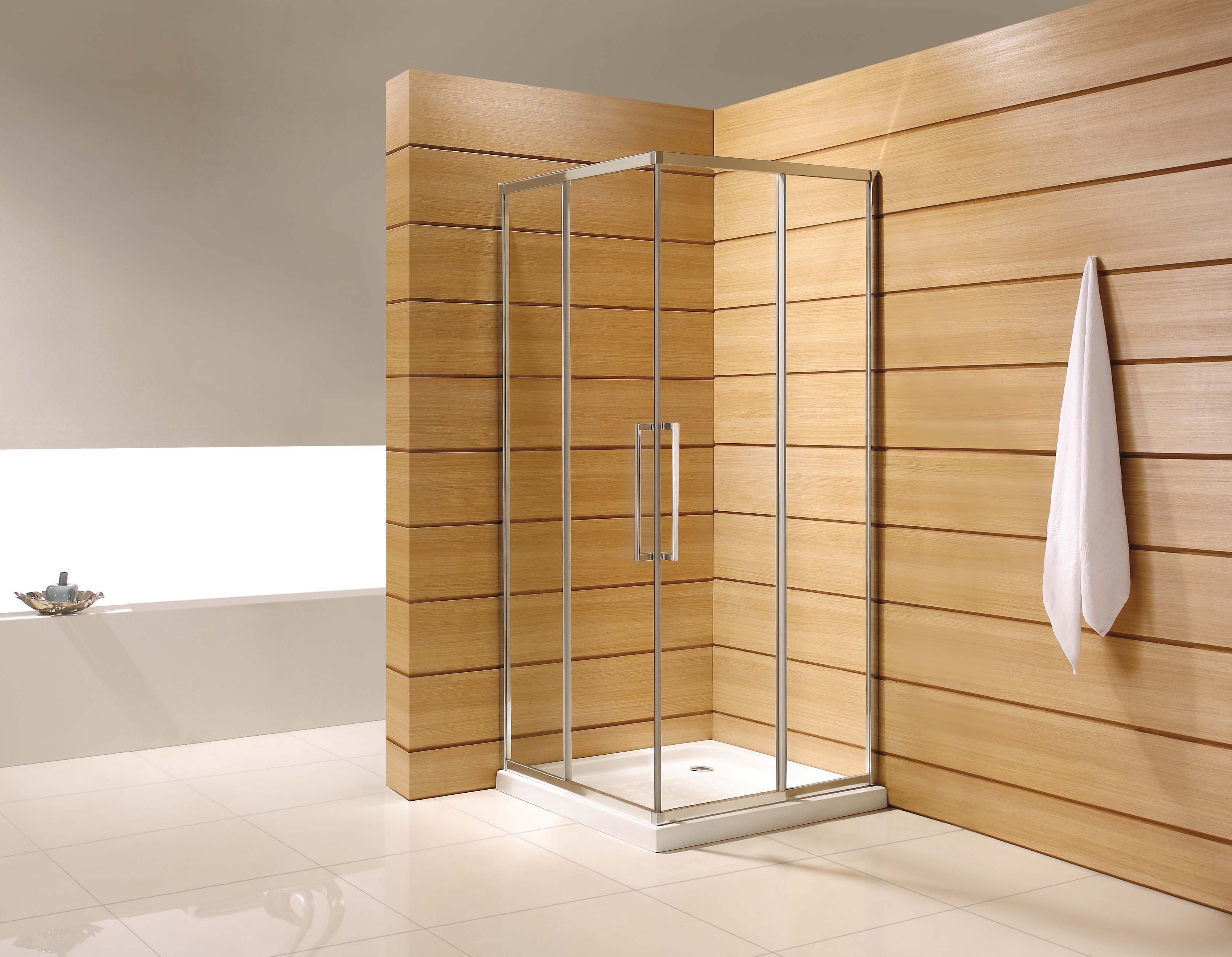Cabine de salle de bain à porte coulissante en verre au design moderne sans cadre