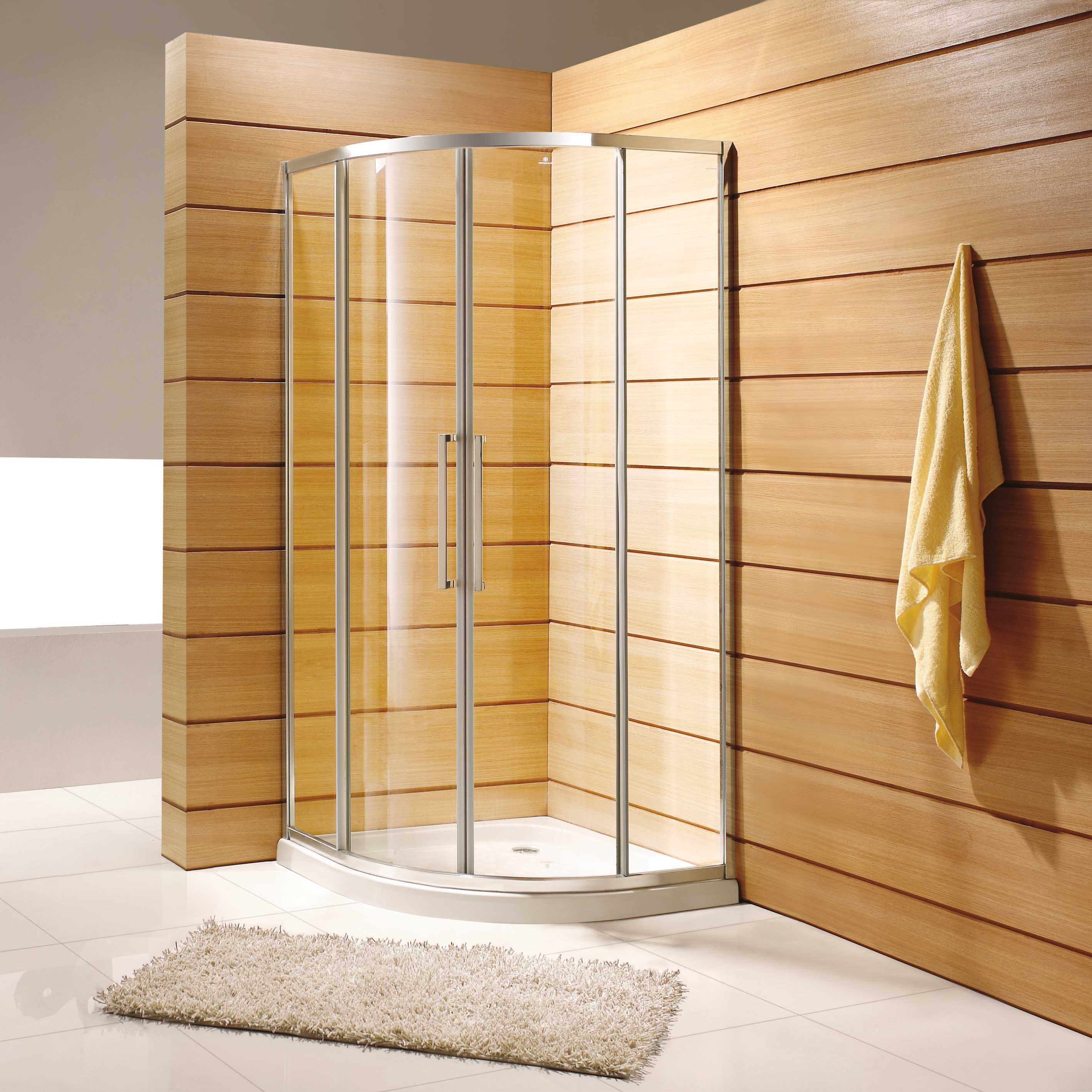 Cabine de douche à double portes coulissantes avec cadre en verre trempé en aluminium