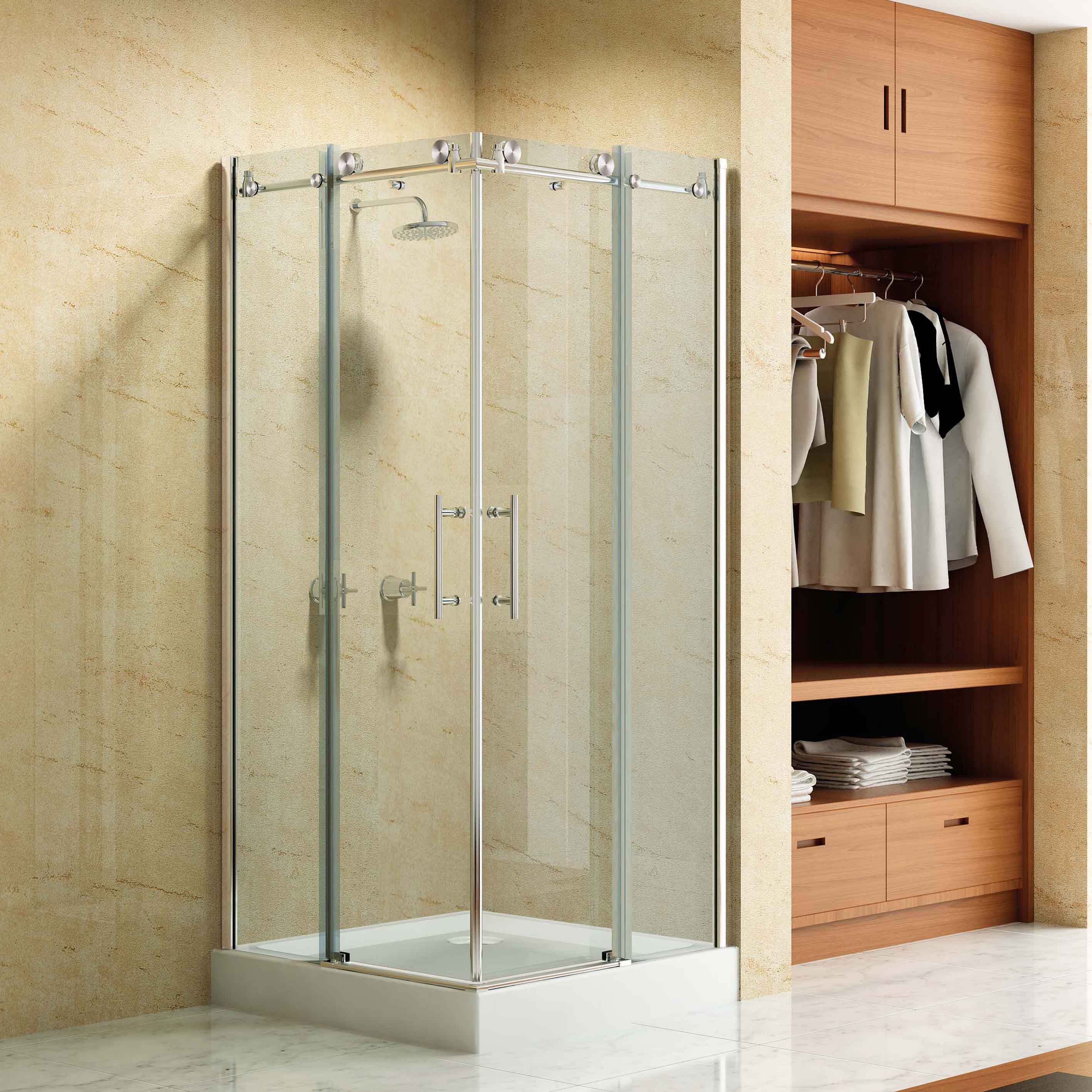 Square Frameless Tempered Sliding Glass Door Bath Enclosure Cabin