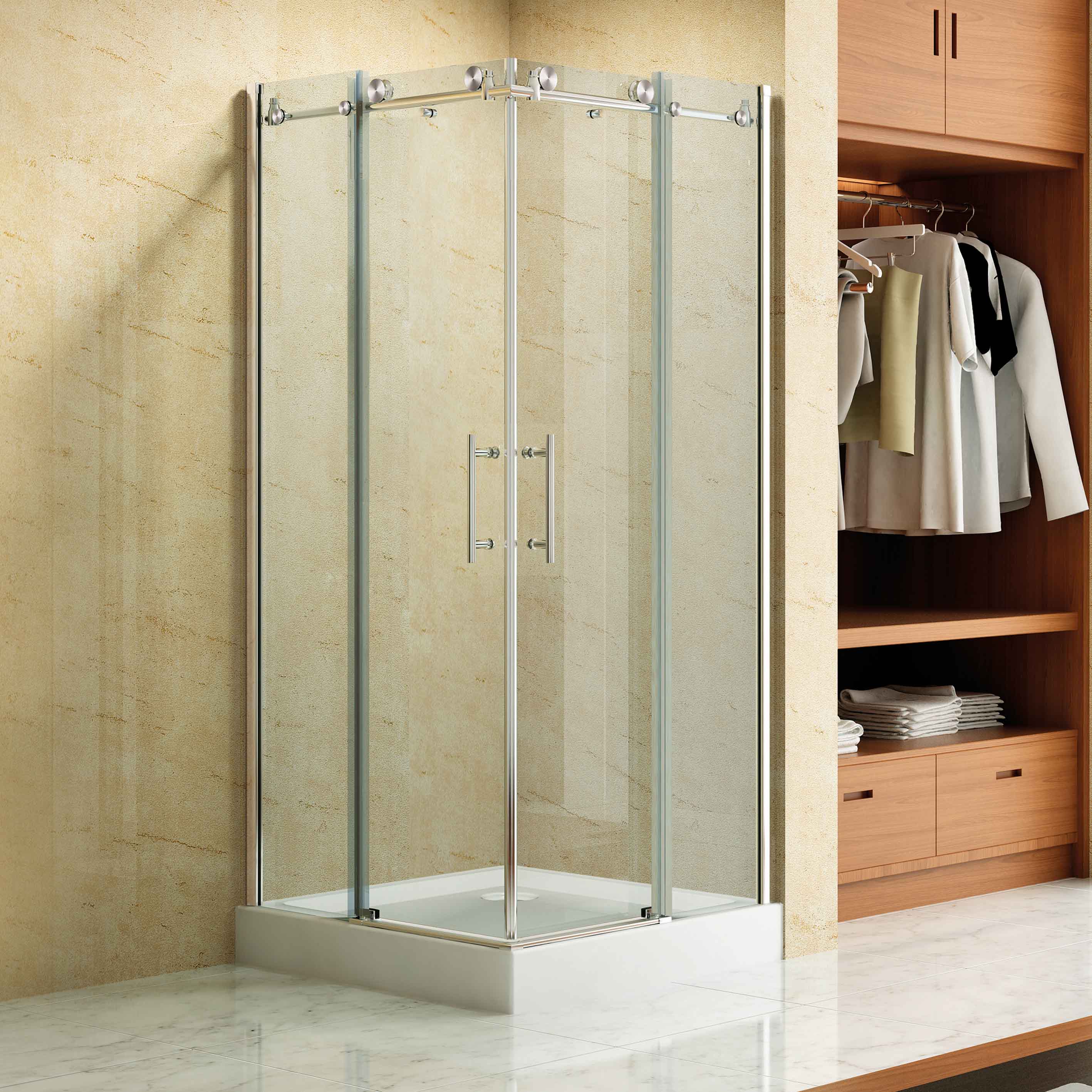 Square Frameless Tempered Sliding Glass Door Bath Enclosure Cabin