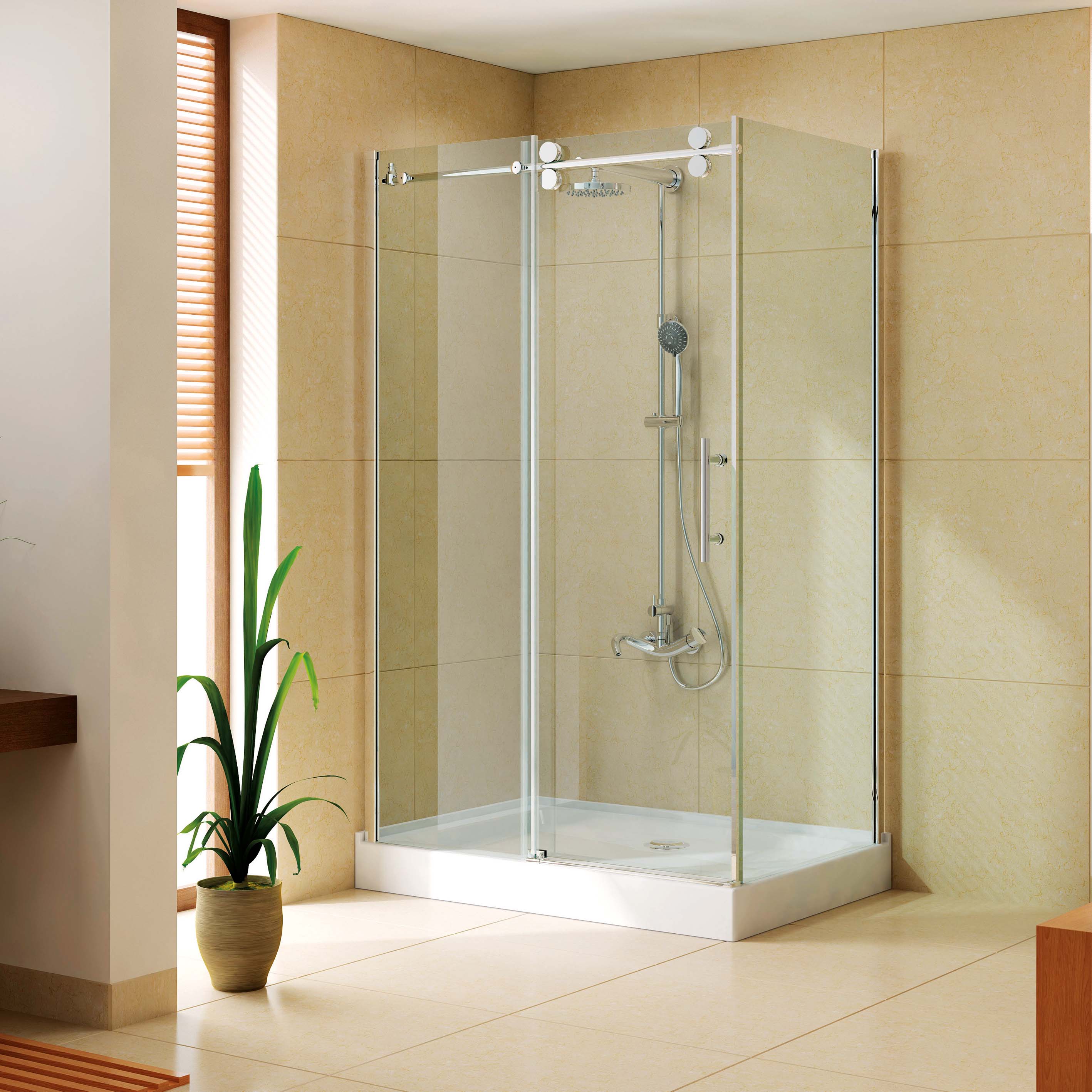 Frameless Stainless Steel Glass Shower Door and Glass Panel Nickel Color