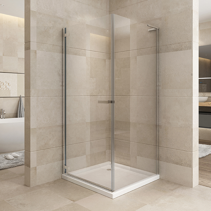 Chrome Square Shower Enclosure With 1 Hinge Door And 1 Fixed Panel