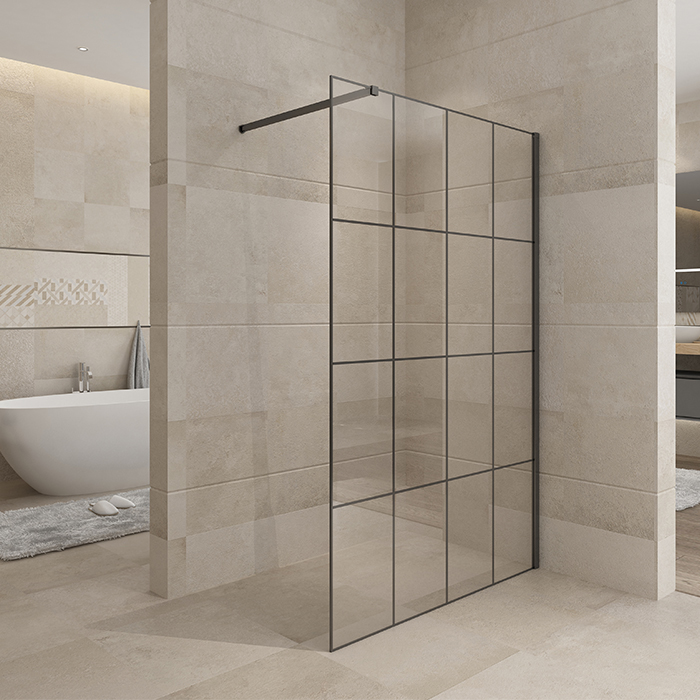 Paroi de douche semi-cadre noire mate à l'italienne avec 1 panneau fixe