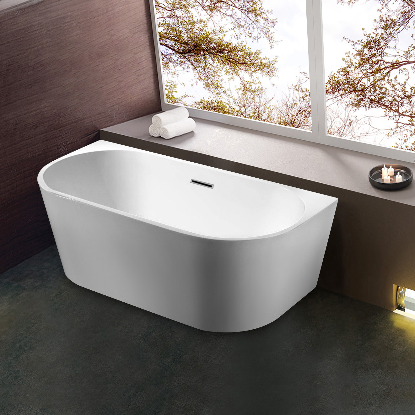 Side-Mount Acrylic Bathtub for Wall or Window Placement