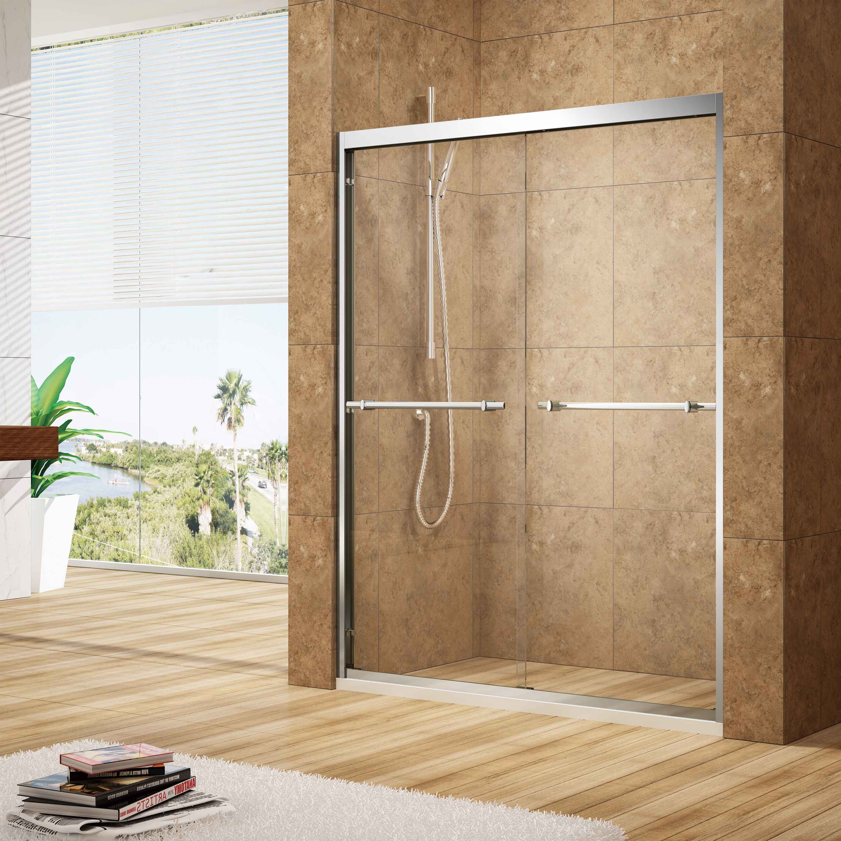 Aluminum Tempered Bypass Shower Door Bathroom with double Sliding Doors
