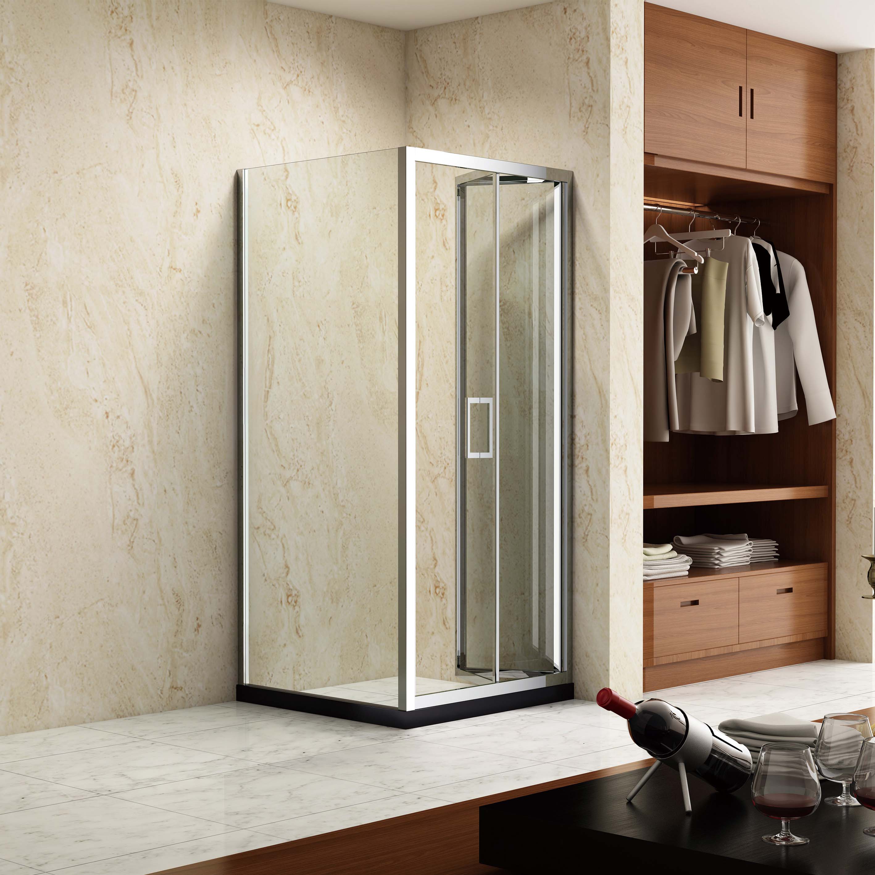 Bi-Fold Glass Shower Doors for Chrome Square Framed Shower Enclosure 