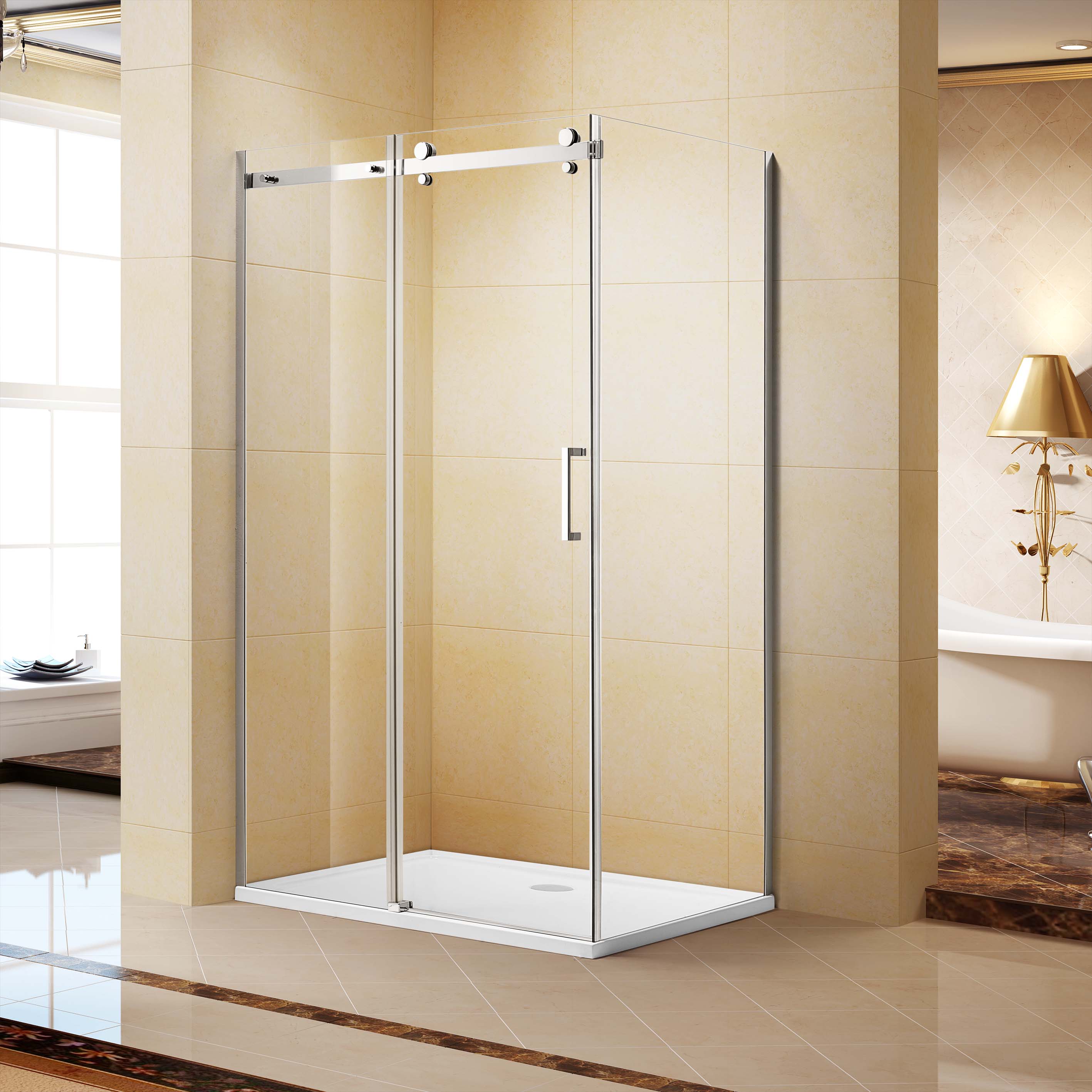Douche coulissante rectangulaire sans cadre en aluminium noir mat pour salle de bain