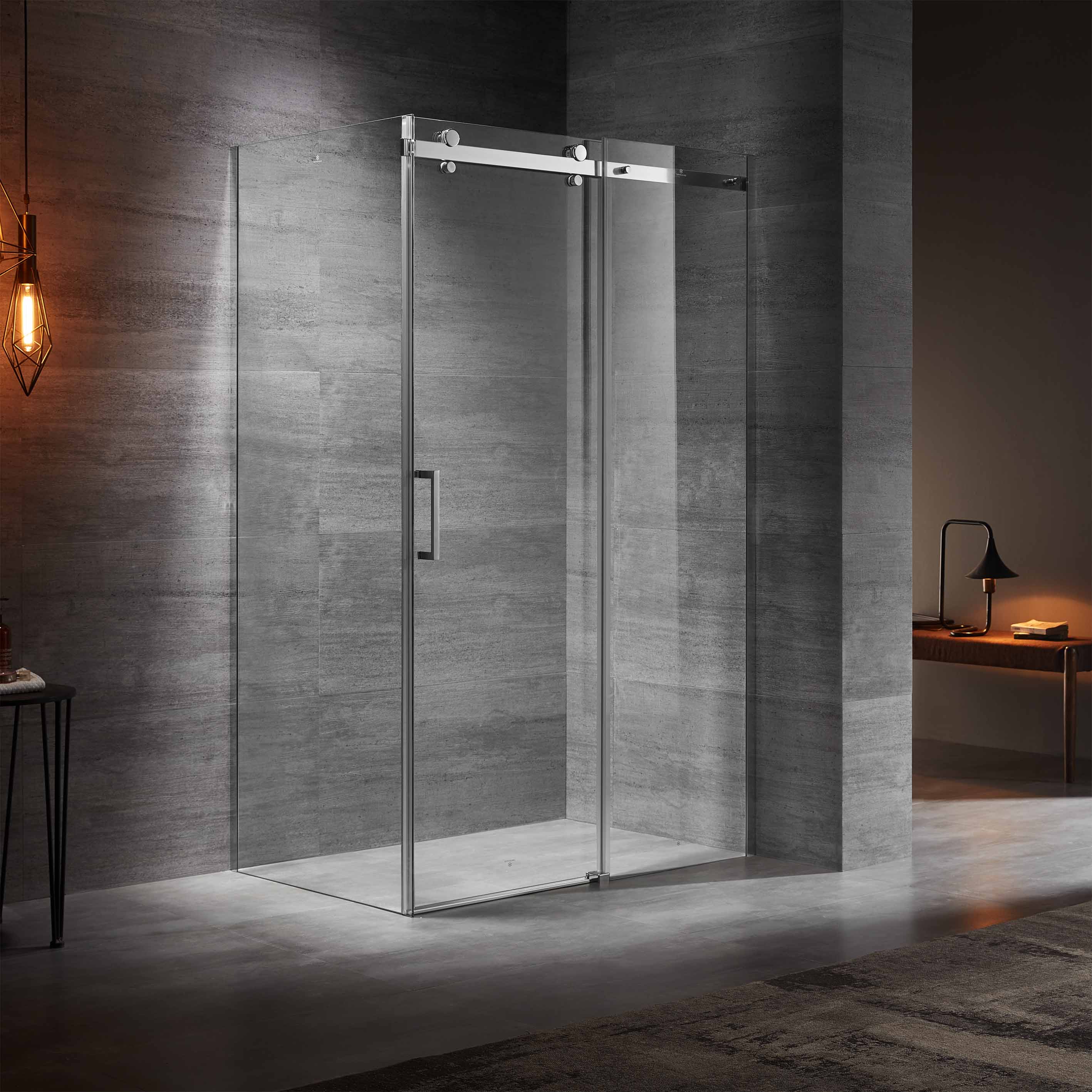 Matte Black Rectangle Frameless Aluminum Sliding Shower Bathroom