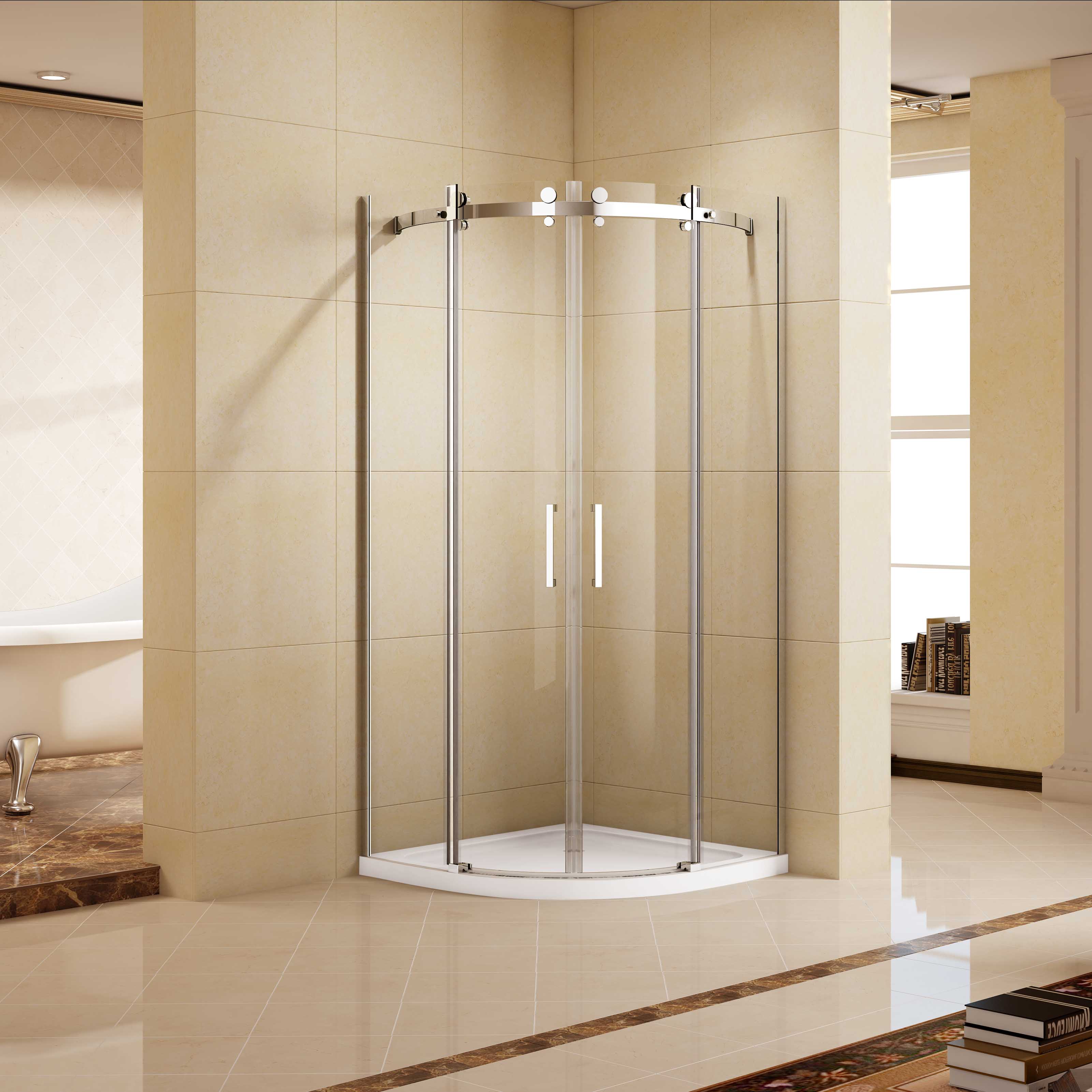 Brushed Nickel Quadrant Frameless Aluminum Sliding Shower Doors