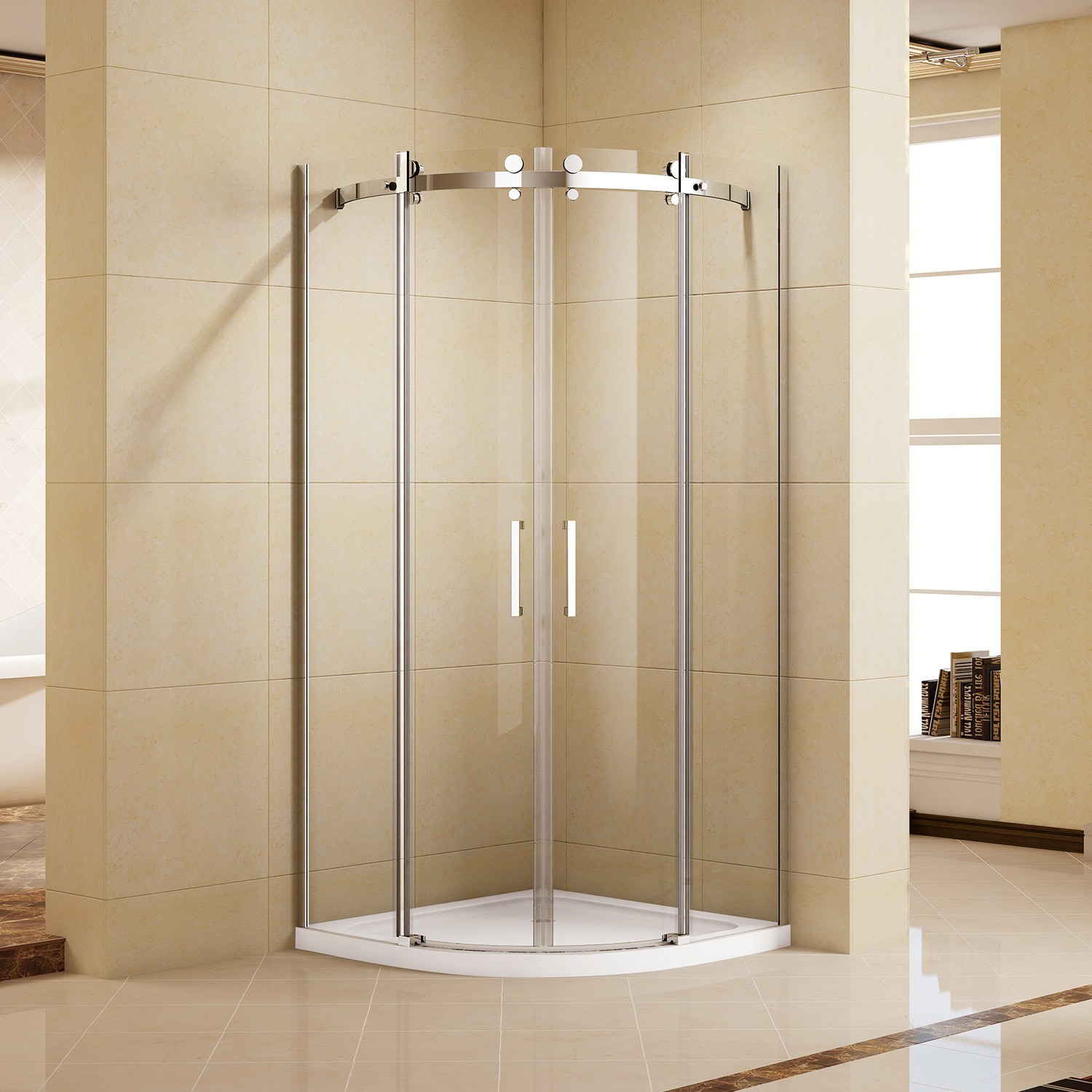 Brushed Nickel Quadrant Frameless Aluminum Sliding Shower Doors