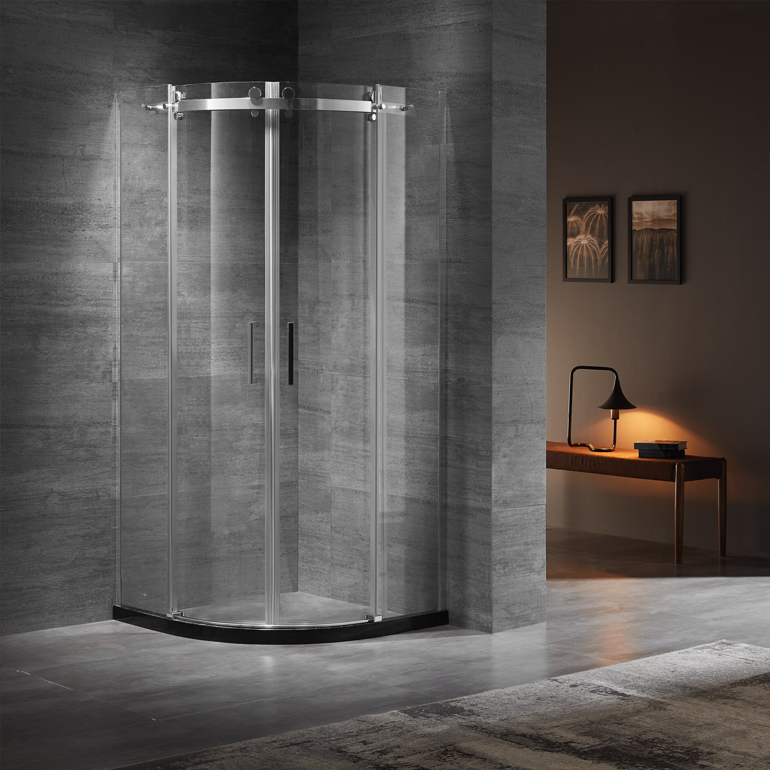Brushed Nickel Quadrant Frameless Aluminum Sliding Shower Doors