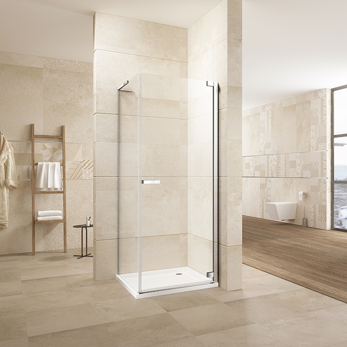 Glass Pivot Shower Room Door for Bathroom Matte Black Square Shape