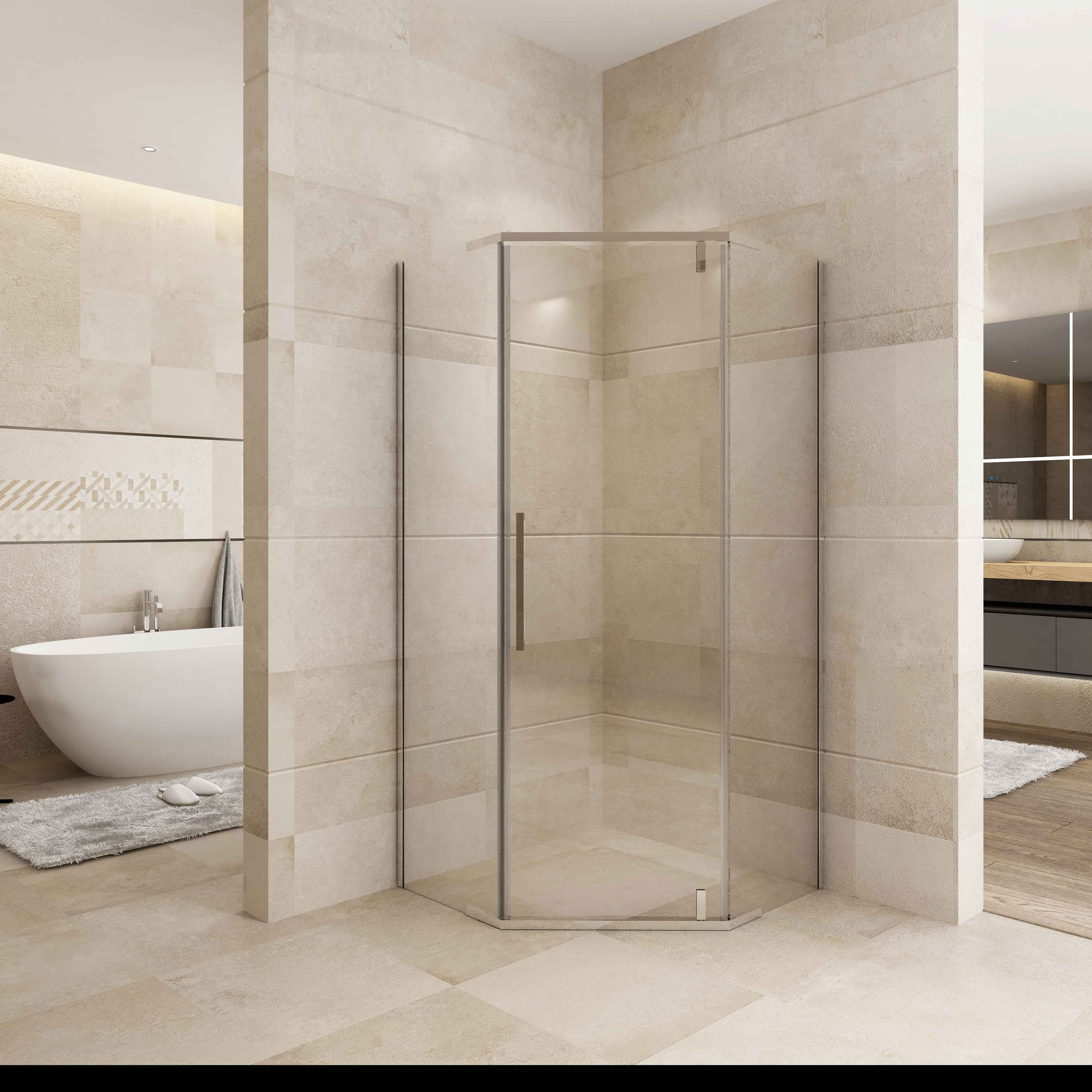 Neo-angle Semi-Framed Stainless Steel Shower Enclosure with 1 Pivot Door