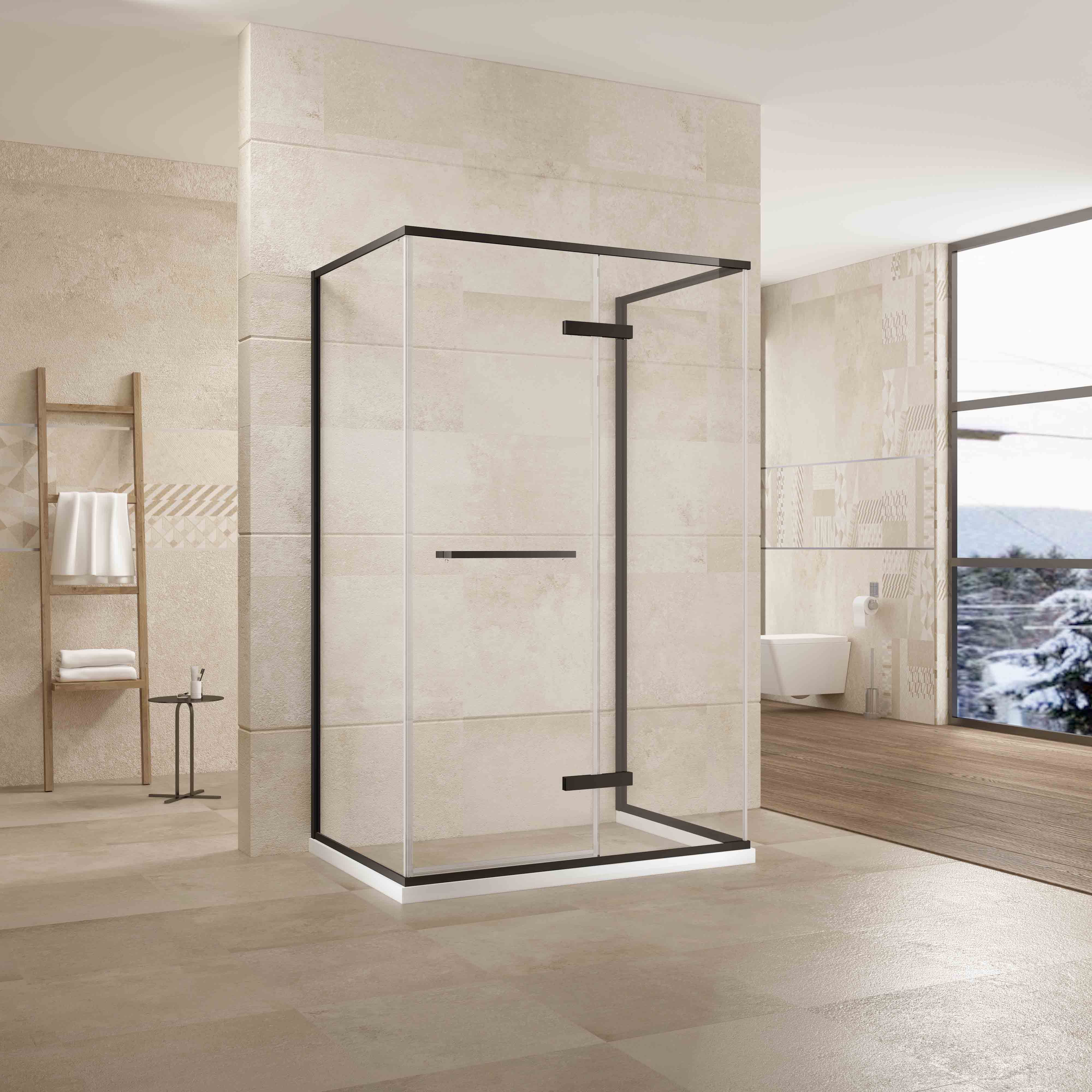 Matte Black Stainless Steel Glass Shower Bathroom with Hinged Door