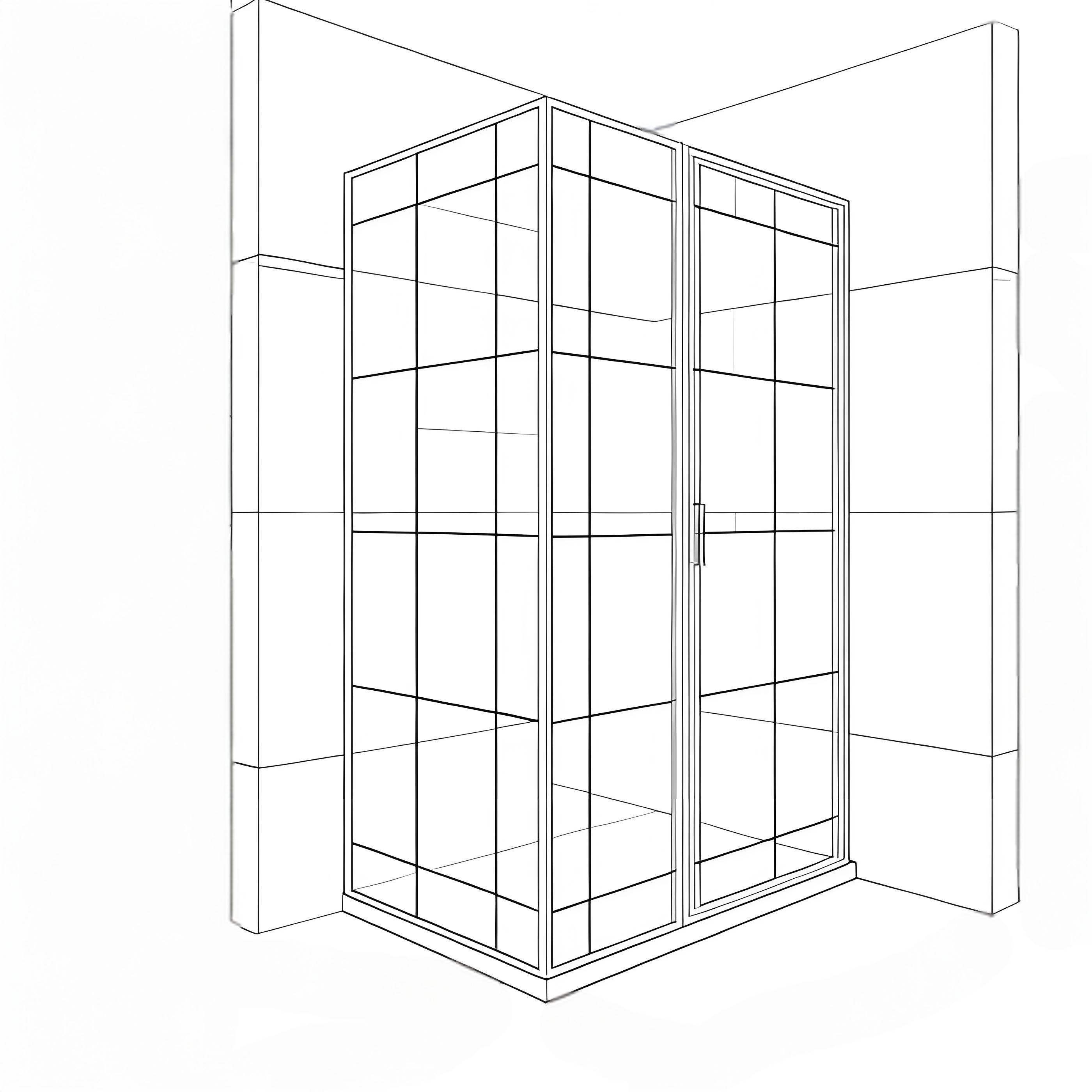 Morden black shower screen line drawing