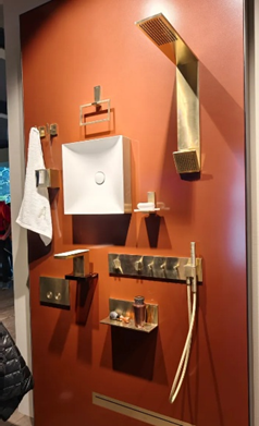 Jason’s customized bathroom solutions continue their strong metal element style