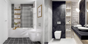 bathroom design with above wall-hung toilets - latest new trendy bathroom design tips
