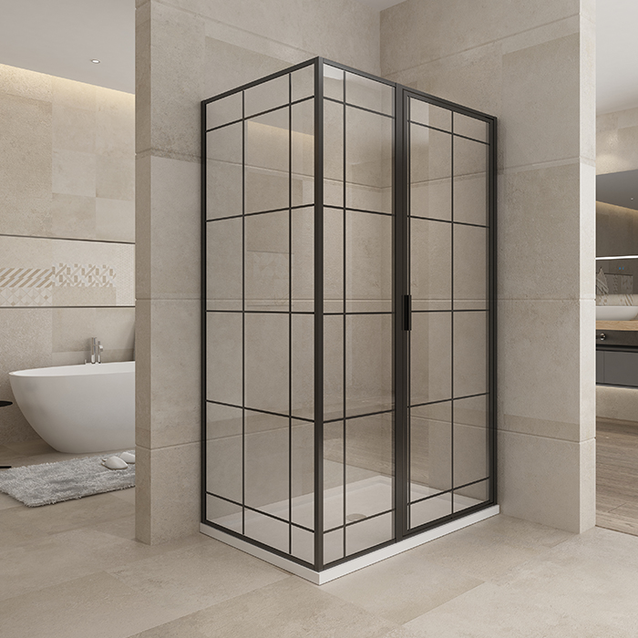Cabine de douche à porte battante en aluminium avec cadre rectangulaire noir mat