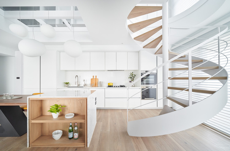 white stainless steel spiral stair