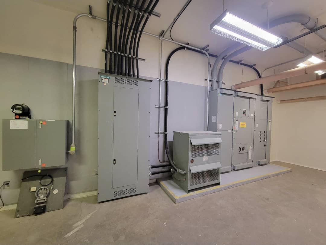 Typical EMT conduit installation in a commercial electrical room.