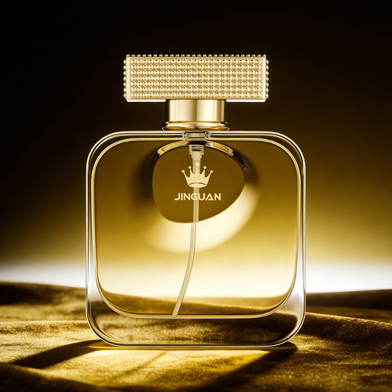 Golden Luxe Crystal-Studded Square Perfume Glass Bottle (1)