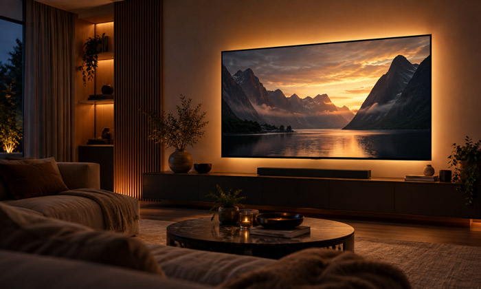 A soft glow behind the TV