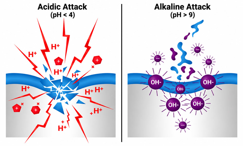 Acidic vs. alkaline corrosion