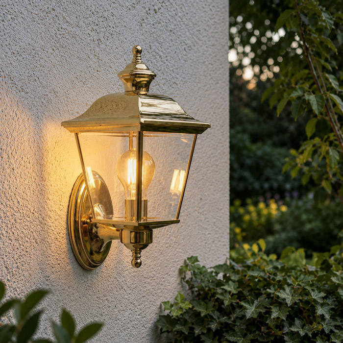 Brass wall garden light