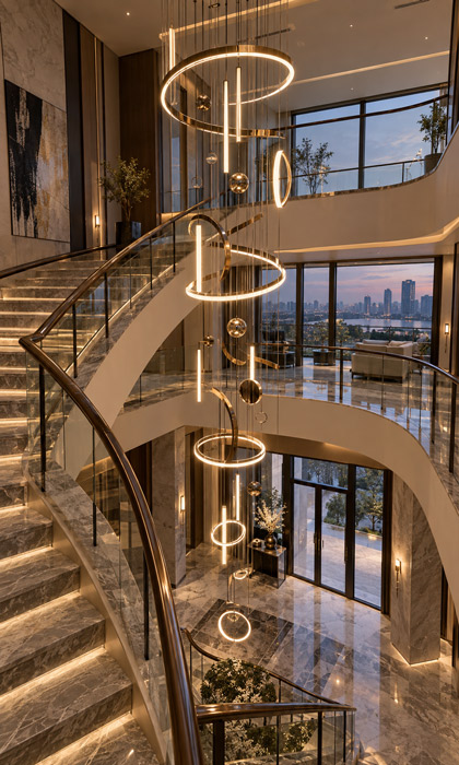 Cascading neon chandelier composition