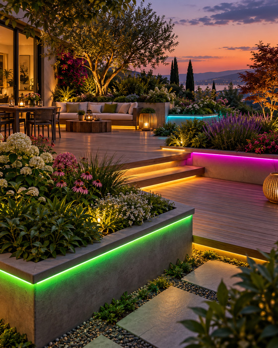 Color changing LED strip garden lighting