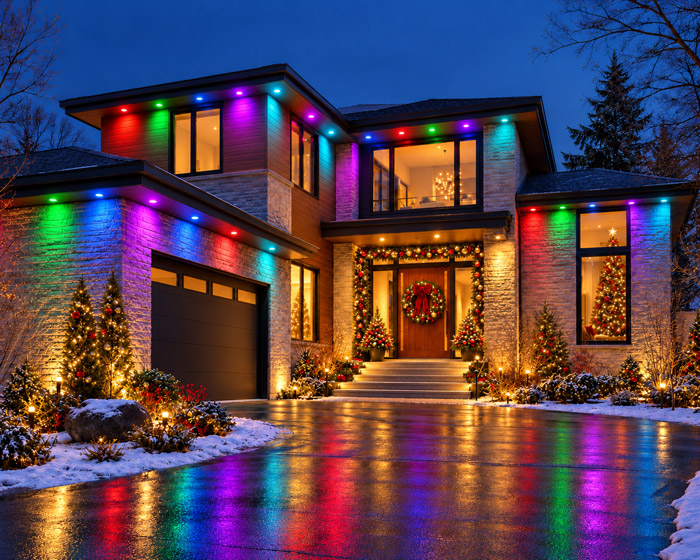 Color changing exterior soffit lighting