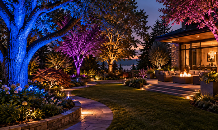 Colored outdoor tree lights