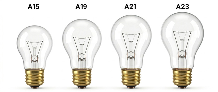 Common Type A bulb sizes