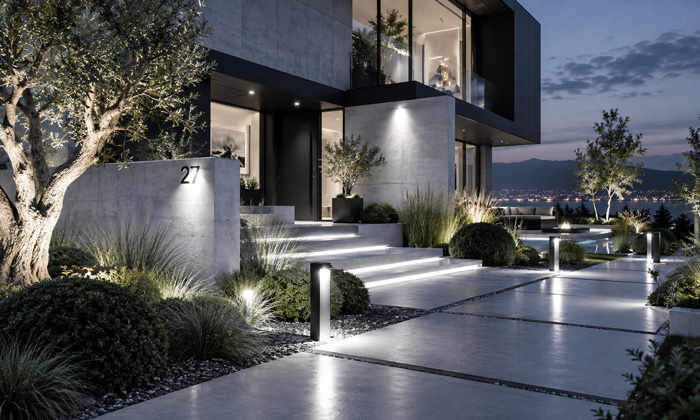 Cool white outdoor tree lighting
