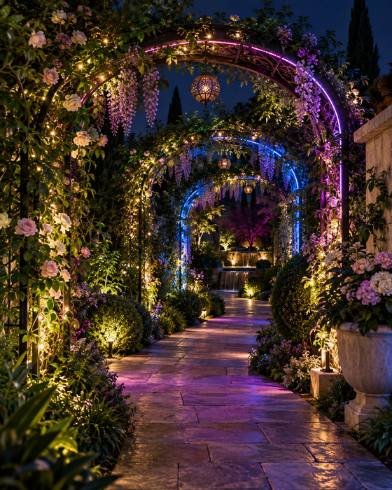 Decorate Garden Arches and Pergolas with Color Changing Lights