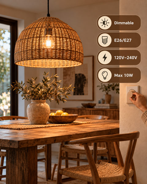 Dimmable LED bulbs for rattan pendant lights
