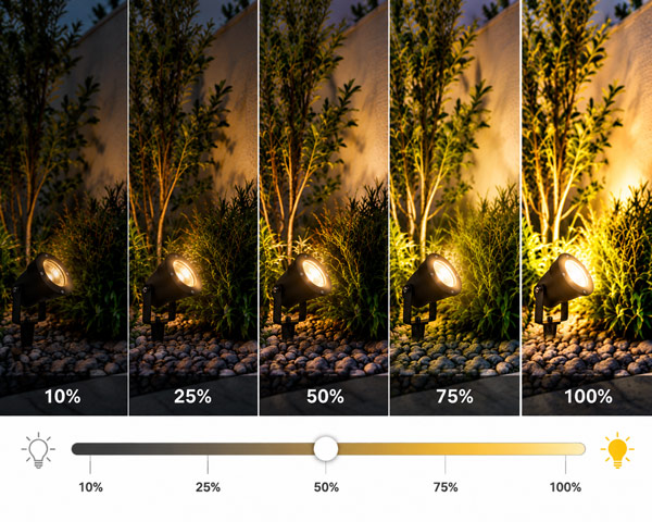 Dimmable LED landscape lighting brightness levels