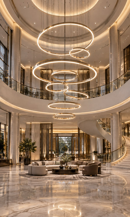 Floating halo layered neon rings chandelier