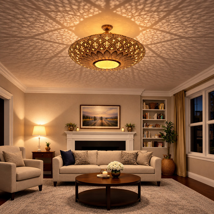 Geometric Brass Flush Mount Light
