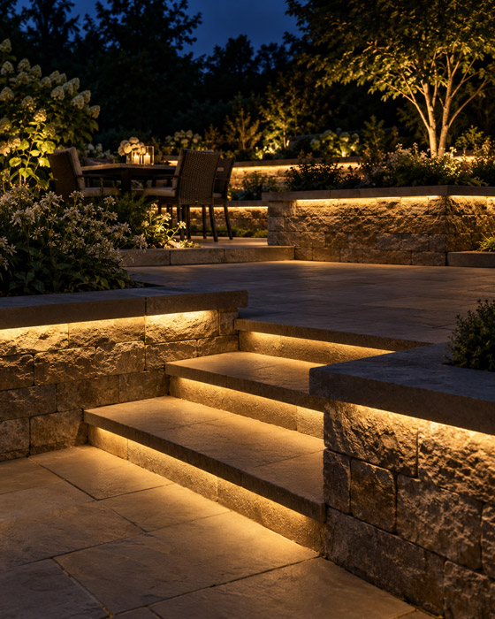Hide Lighting Beneath Steps and Wall Caps
