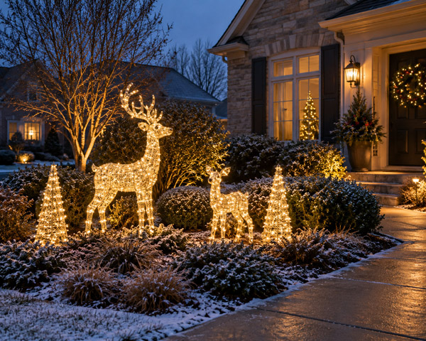 Holiday garden scene with lighted figures