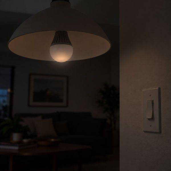 LED bulb emitting a faint residual glow after being switched off