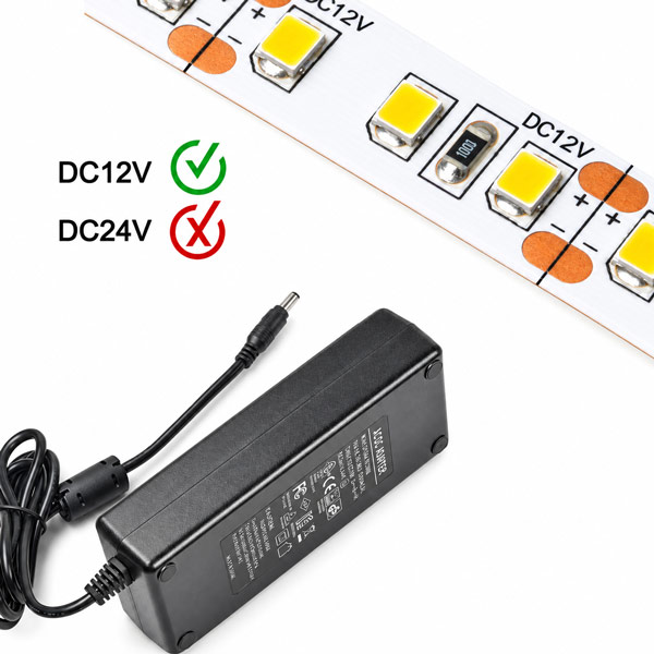 LED power adapter showing its 12V DC output