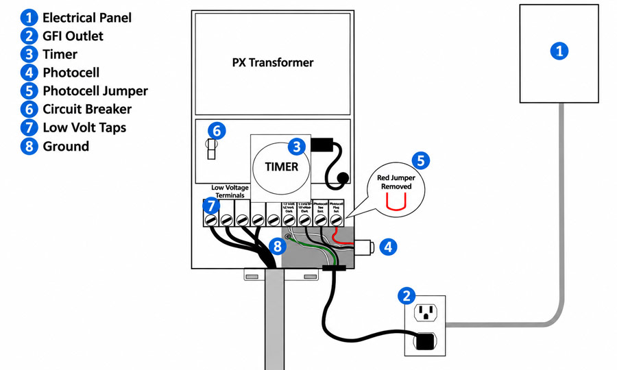Landscape lighting timer and photocell